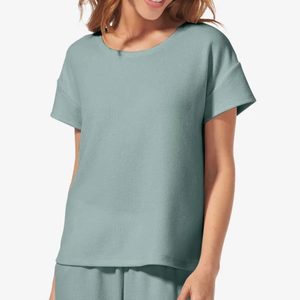 Tommy John Medium Top Zen Waffle Lounge Tee Lily Pad green short sleeves NWT